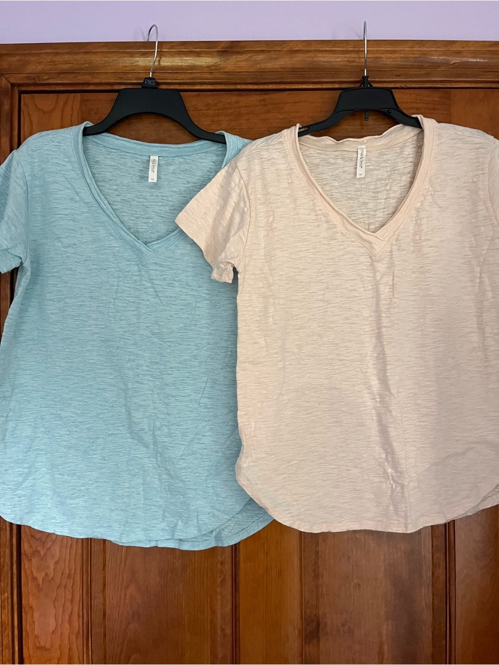 (2) Classic V-Neck Women’s Tee in Light Blue and Cream
